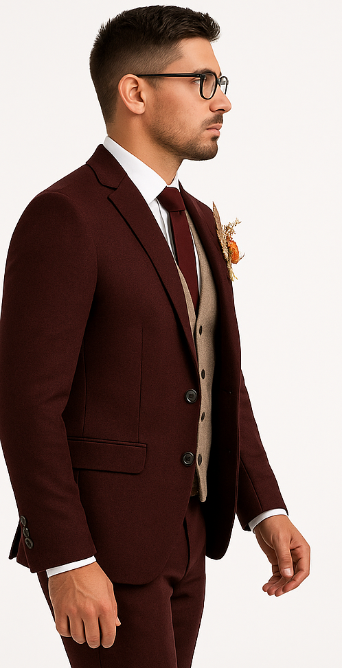 groomsmen-tweed-suit-maroon-herringbone