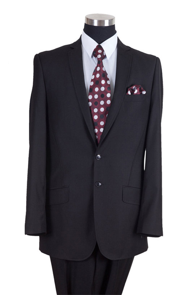 Men's Black 2-Piece Pleated Suit with Lapel Stitching