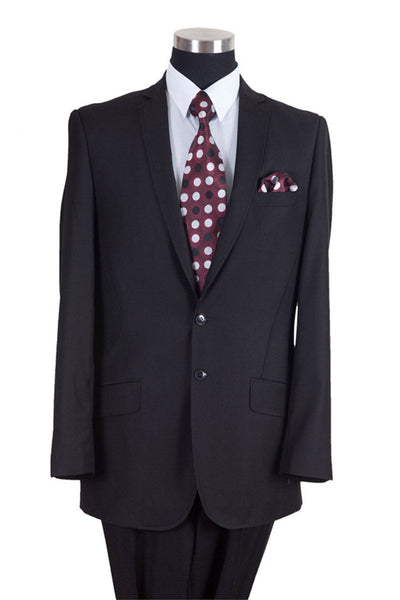 Men's Black 2-Piece Pleated Suit with Lapel Stitching