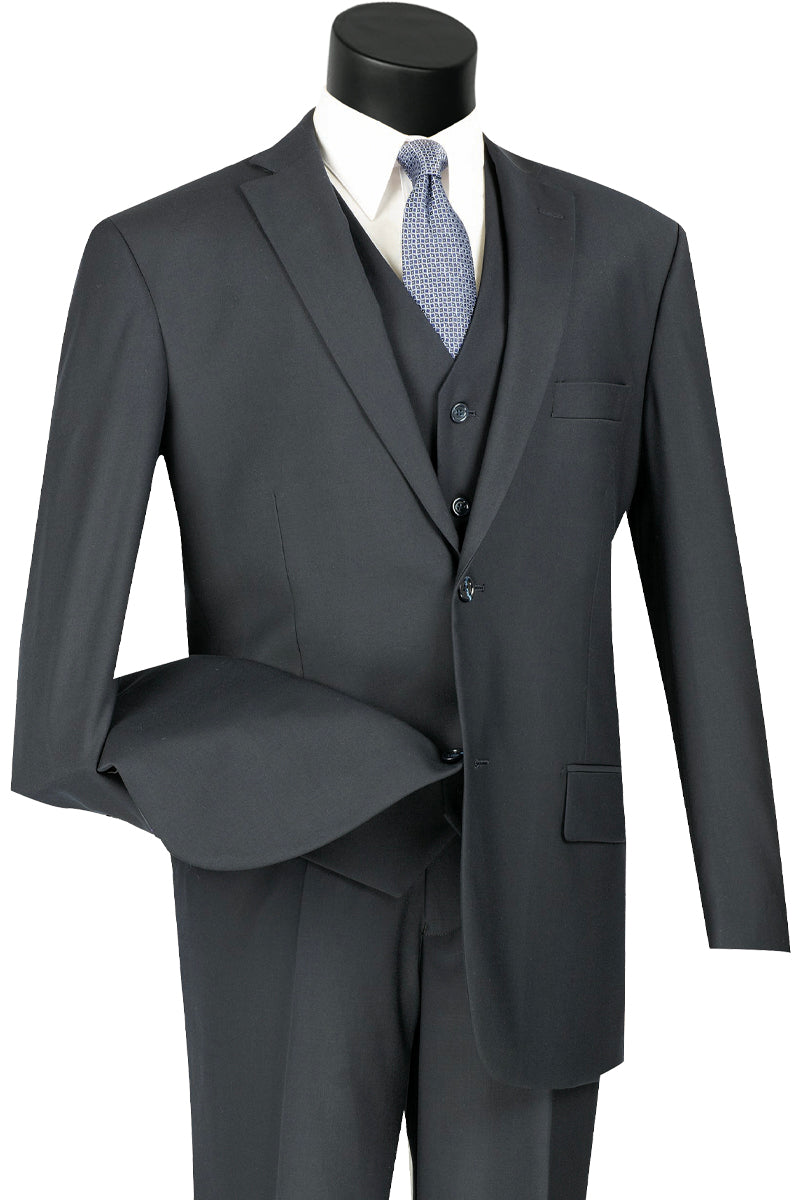 Classic Fit Navy Flat Front Vested Suit