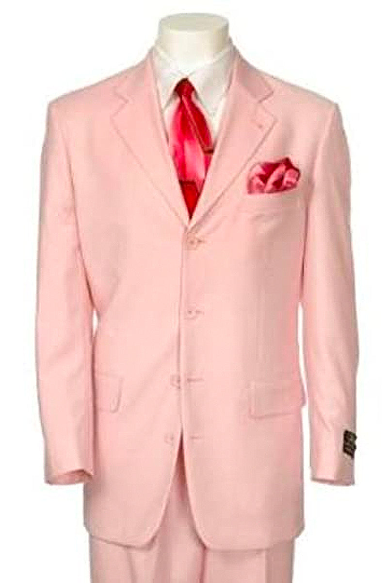 Mens 4 Button Polyester Fashion Suit Pink