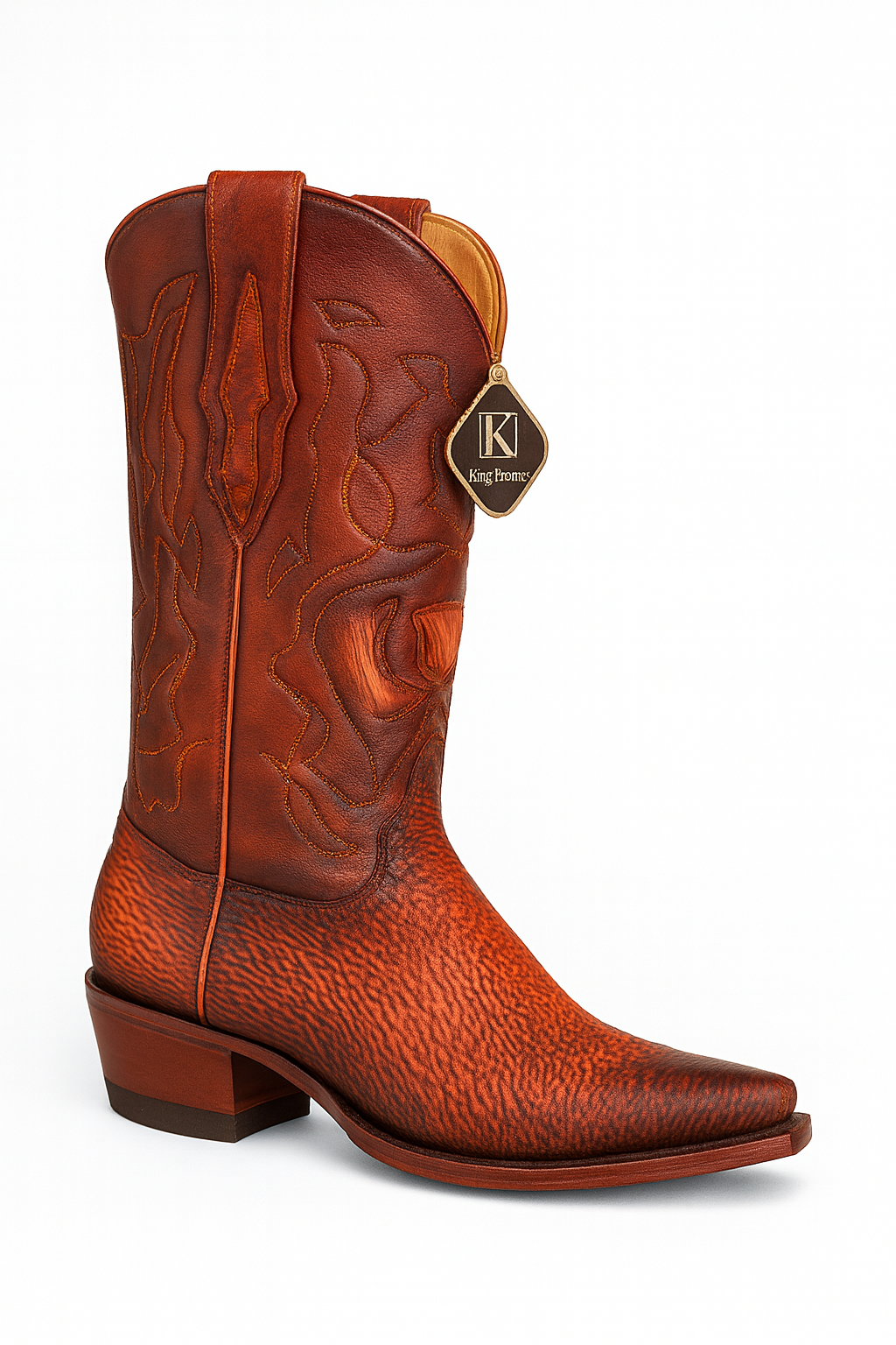 King Exotic Men's Snip Toe Sharkskin Boots Cognac