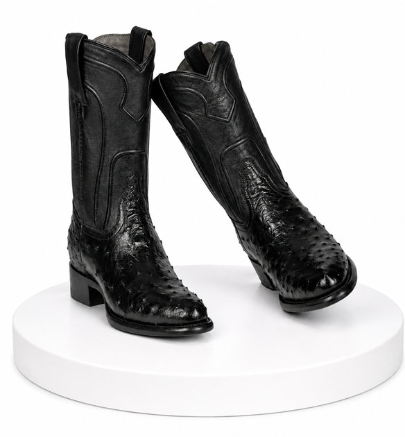 Handcrafted in Mexico Los Altos Boots Men's Ostrich Roper Western Boots Black