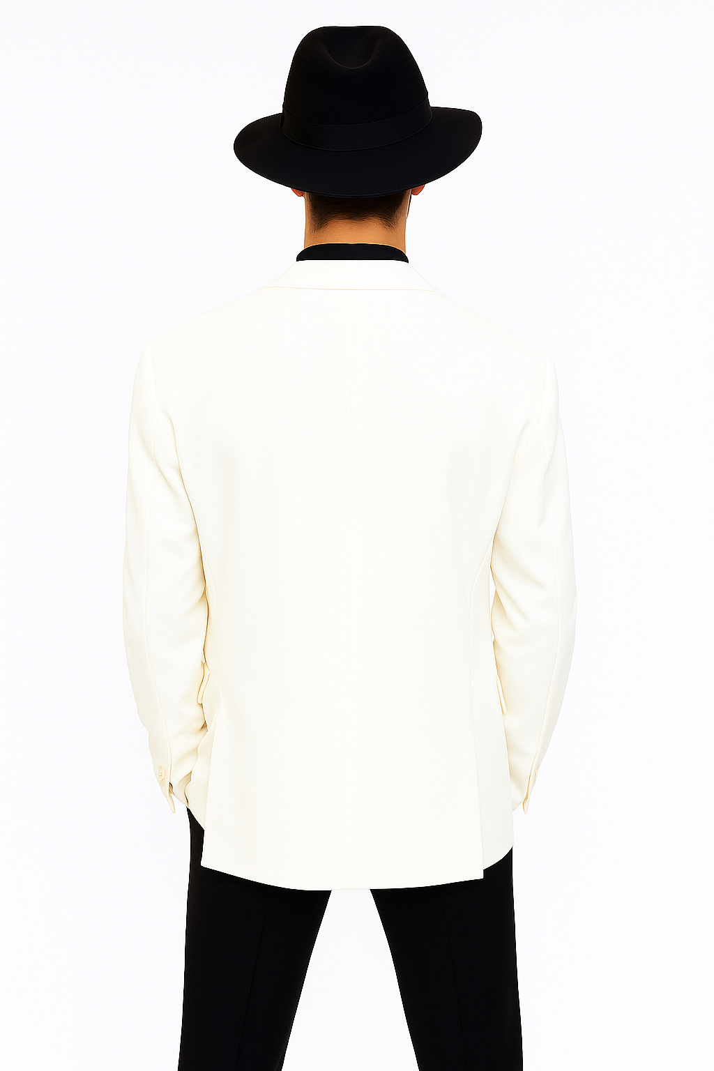 Harlem Nights Costumes Package - White Double Breasted Blazer + Black Pants + Black Hat