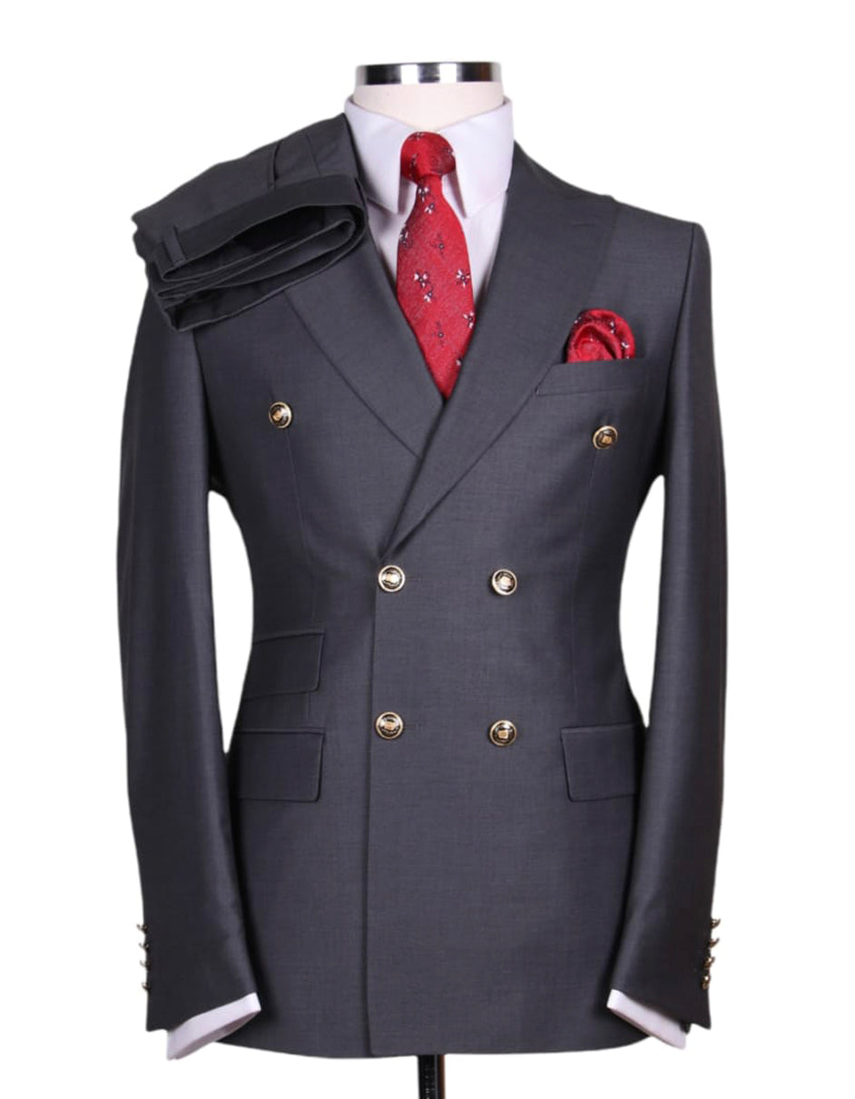 Charcoal Double Breasted Modern Fit Wool Suit