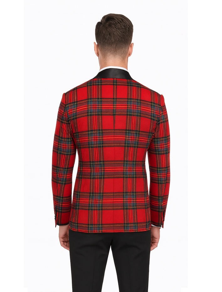 Holiday Blazer - Christmas Sport Coat - Red Christmas Fabric Plaid Blazer By Alebrtonardoni