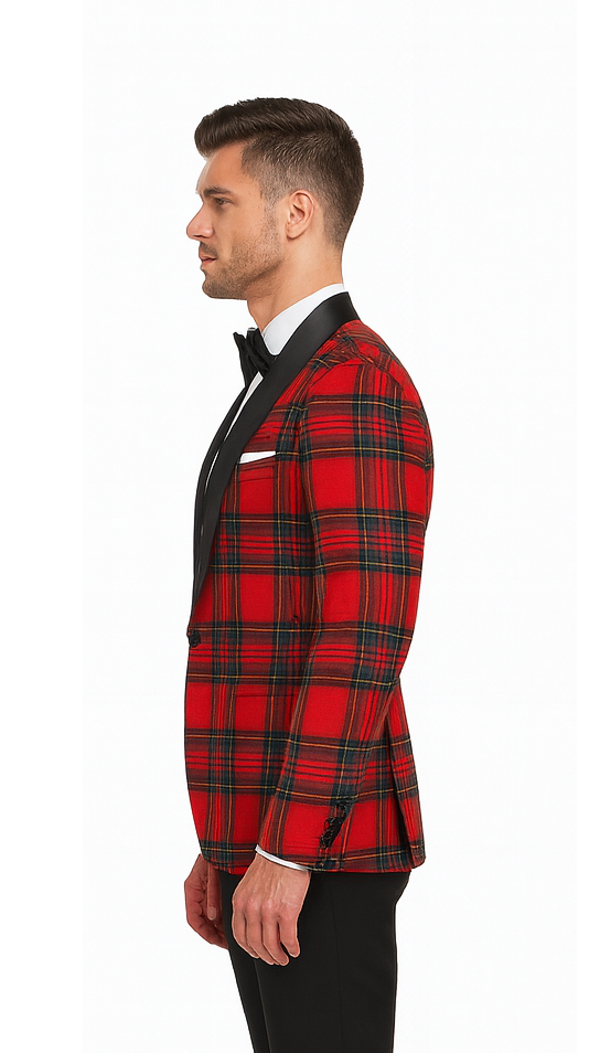 Holiday Blazer - Christmas Sport Coat - Red Christmas Fabric Plaid Blazer By Alebrtonardoni