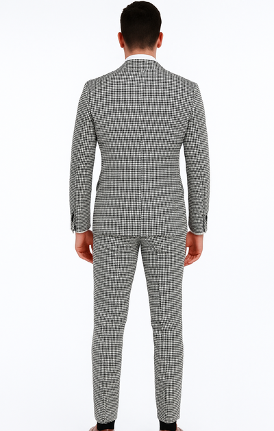 Houndstooth Double Breasted Suit - Wool Fabric Black and White Patterned Checkered Suit