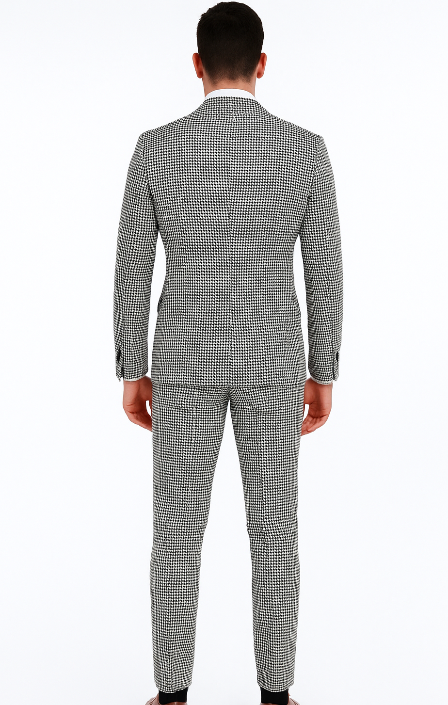 Houndstooth Double Breasted Suit - Wool Fabric Black and White Patterned Checkered Suit