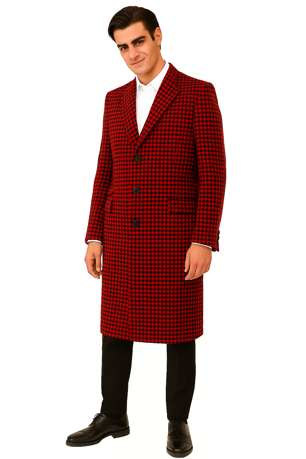 Houndstooth Checker Car Coat Red
