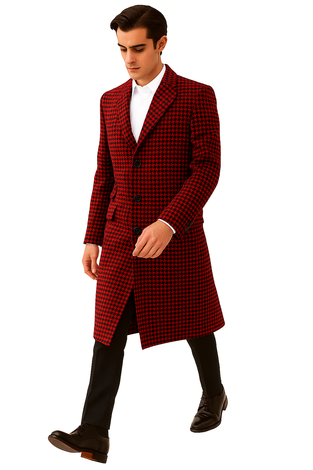 Houndstooth Checker Car Coat Red