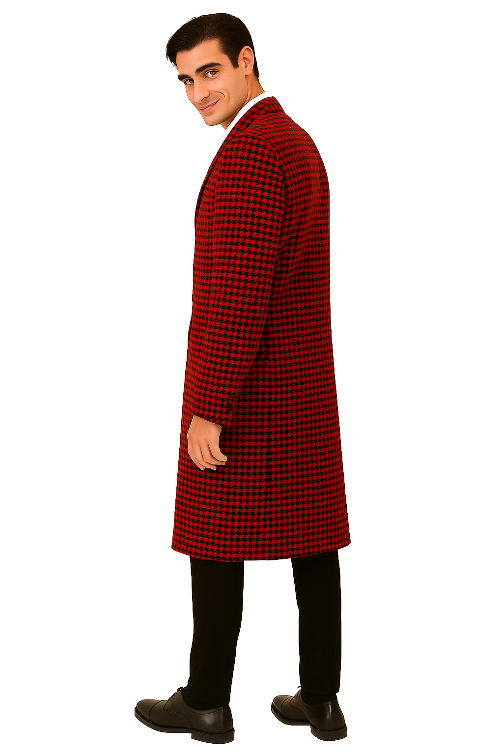 Houndstooth Checker Car Coat Red