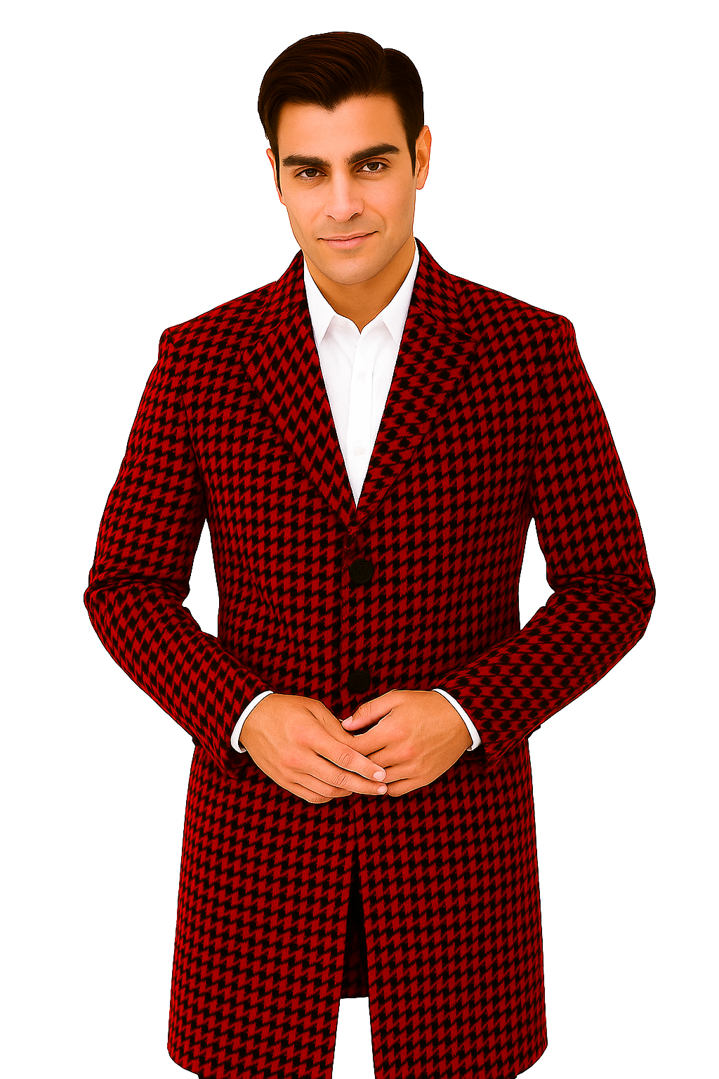 Houndstooth Checker Car Coat Red