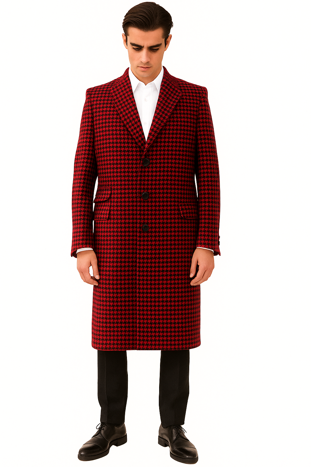 Houndstooth Checker Car Coat Red