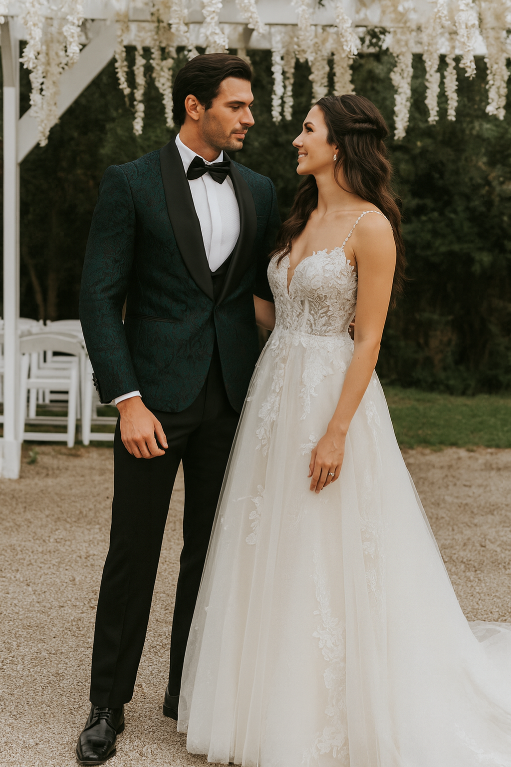 Hunter Green Floral Tuxedo with Shawl Lapel – 4 Piece Slim Fit Set