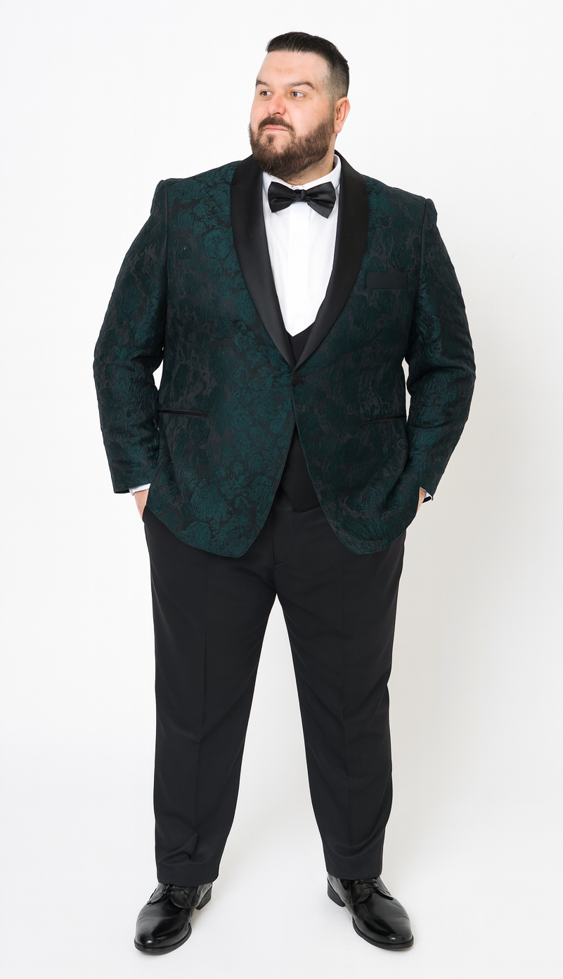 Hunter Green Floral Tuxedo with Shawl Lapel – 4 Piece Slim Fit Set