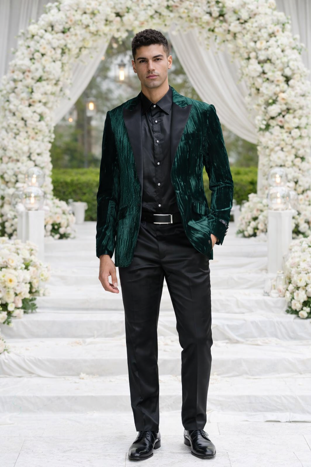 Hunter Green Pattern Tuxedo Jacket with Peak Lapel – Wedding & Prom