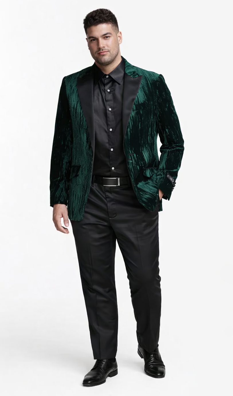 Hunter Green Pattern Tuxedo Jacket with Peak Lapel – Wedding & Prom