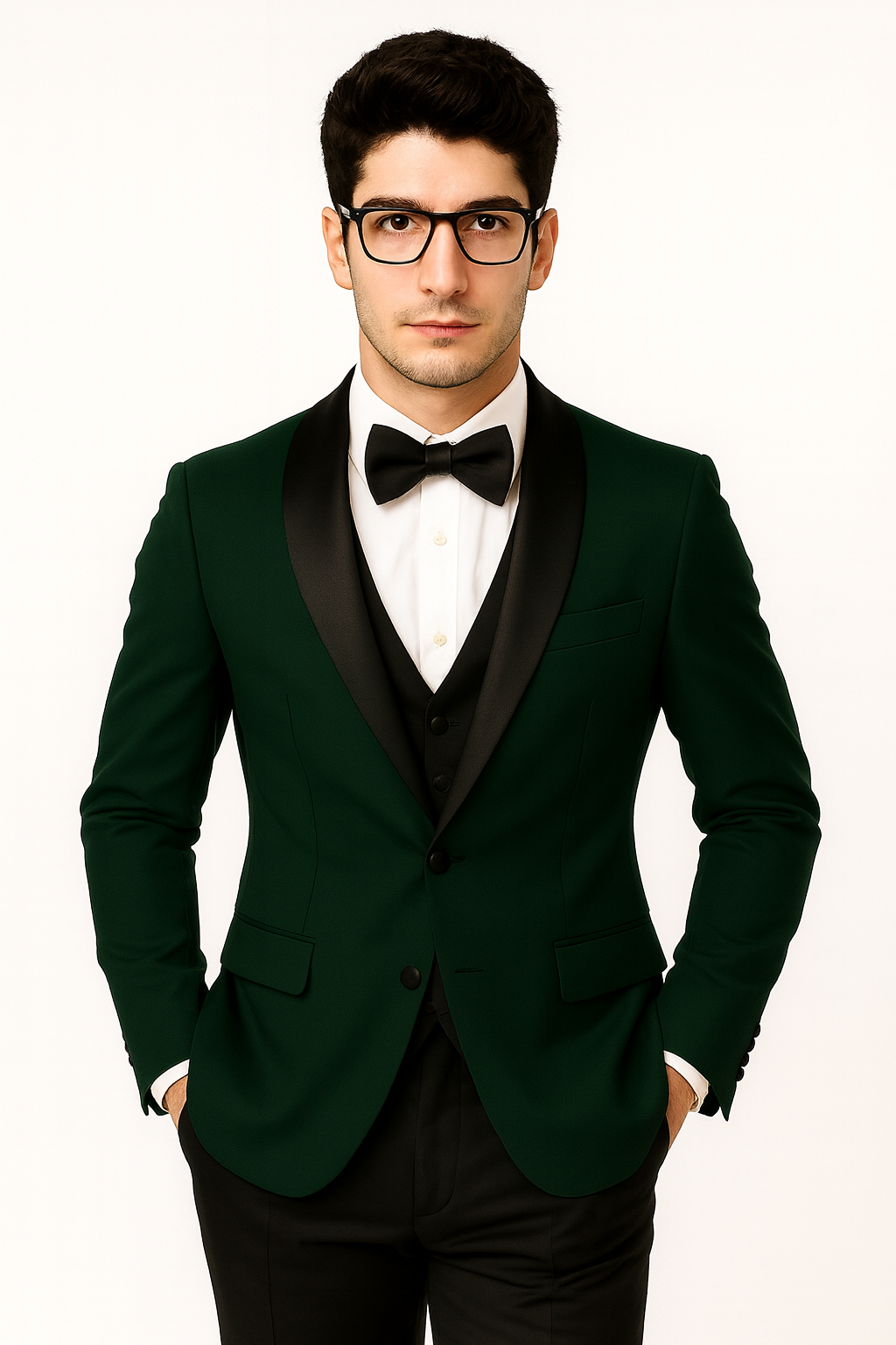 Hunter Green Tuxedo Plus Black Pants and Black Vest - Wedding and Prom Tuxedo Suit