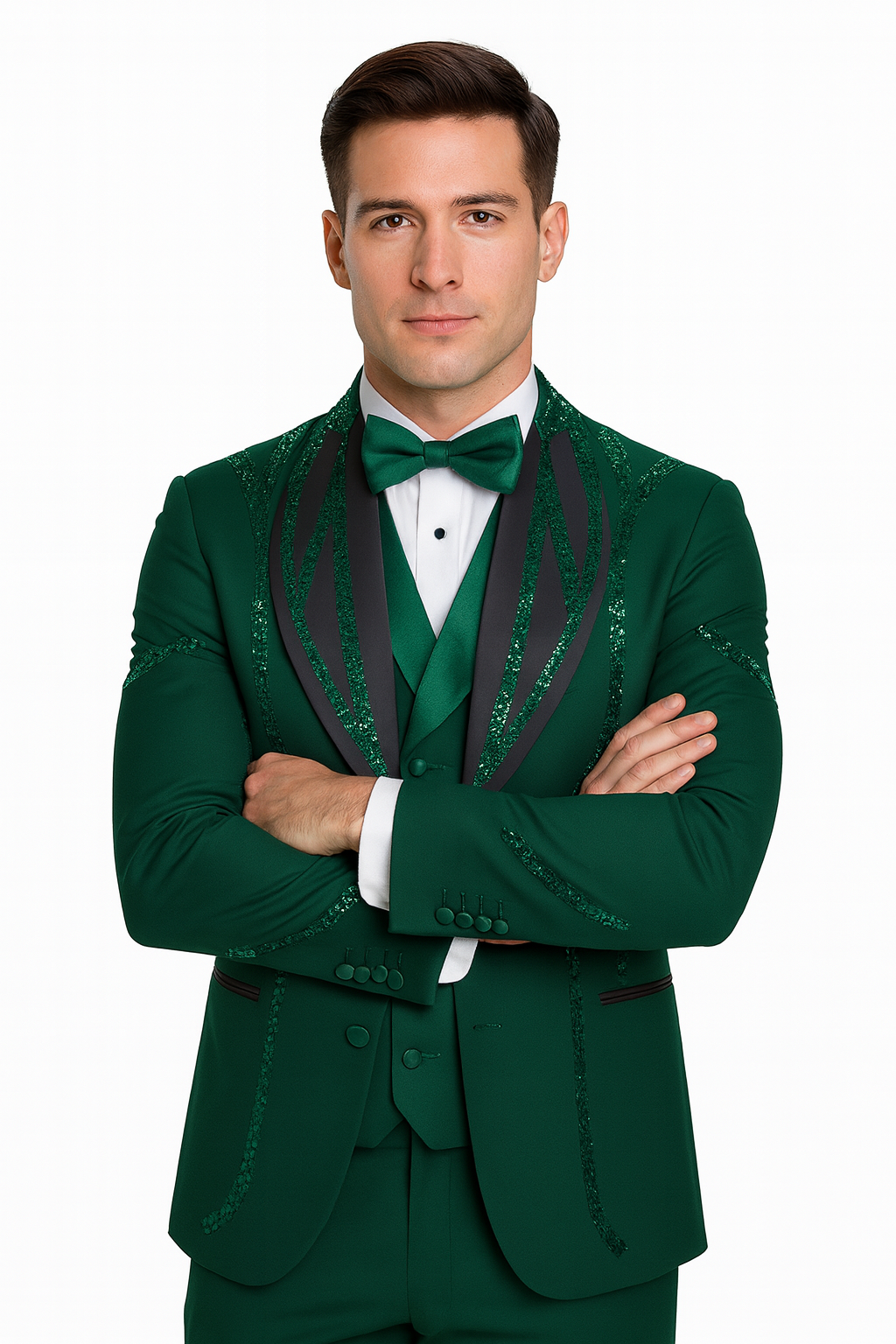 Italian Wool Hunter Green Modern Fit 3-Piece Tuxedo
