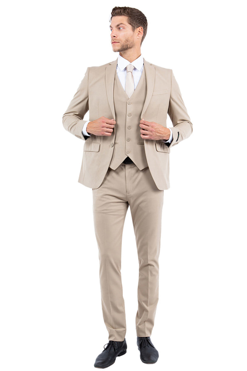 Men's Tan One Button Slim Fit Suit & Vest
