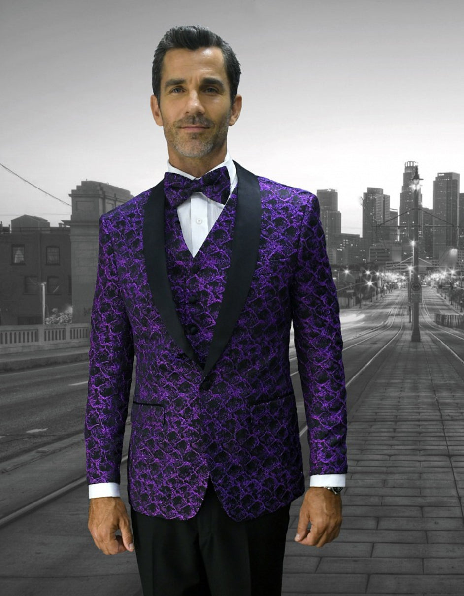 Geometric Wave Paisley Tuxedo Purple & Black