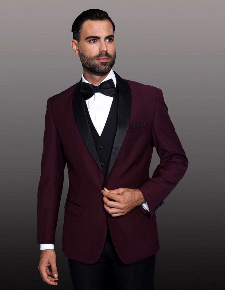 Men's Burgundy Wool Shawl Lapel Dinner Jacket