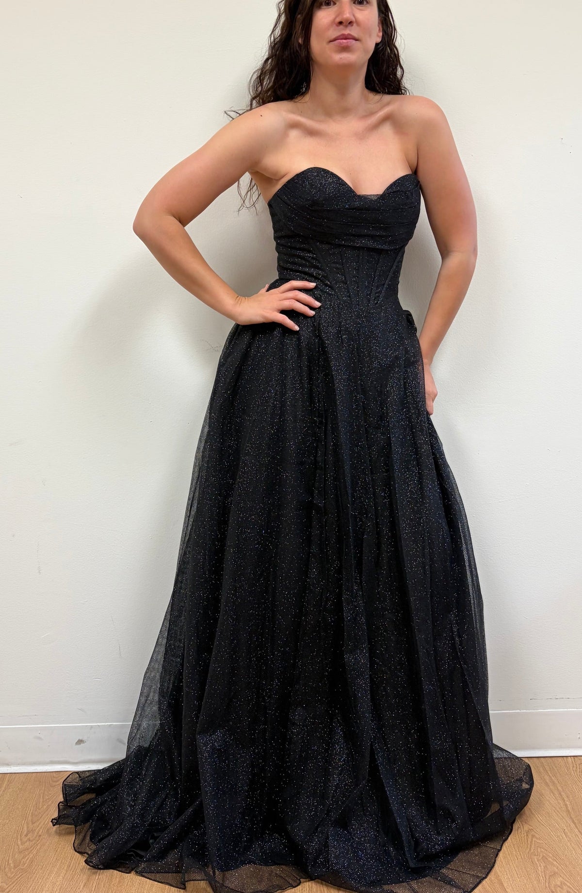 May Queen MQ2064 Glitter Corset Bodice A-Line Pageant Evening Dress