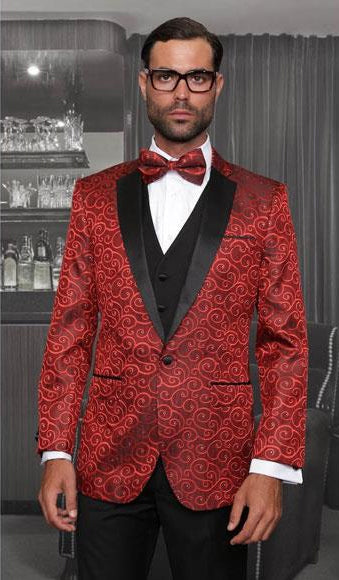 Lapel Tuxedo Vested Style Shiny Red One Button Three Piece New Fashion Tuxedo Suits Flat Front Pants For Men - Red Tuxedo