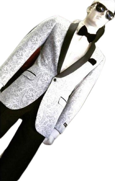 Silver Light Grey ~ Black Patter Shawl Lapel Dinner Lapel Slim Fit Sport coat Jacket