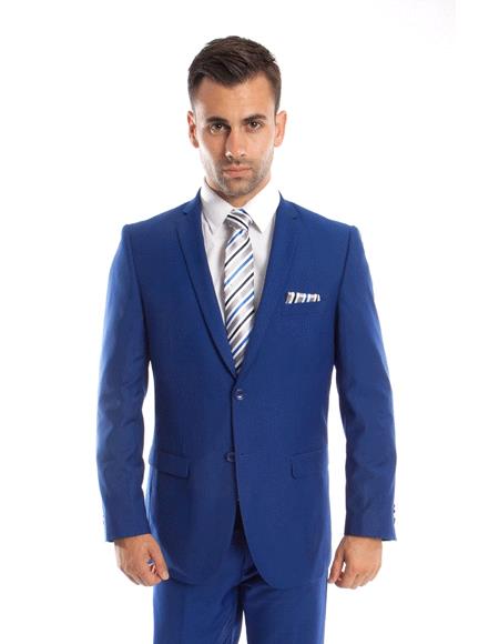 Men's 2 Buttons 2 piece royal slim fit Dress Suits for Men Flat Front Pants