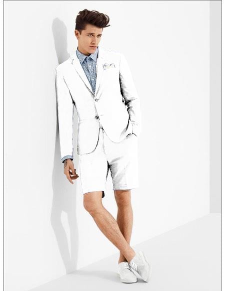 Men's summer business suits with shorts pants set (sport coat Looking) White