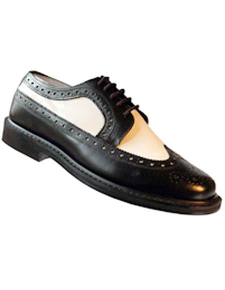 Men's Lace Up Black~White Thin Leather Sole Shoes