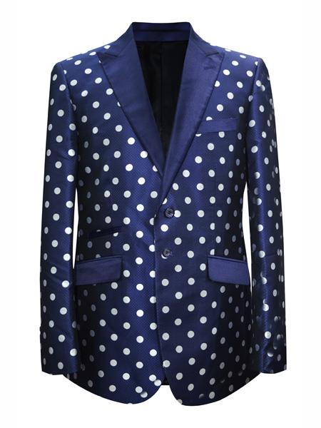 Men's 2 Button Dot Designed Navy ~ White Sport coat Blazer polka dot pattern!