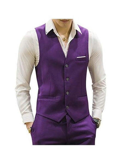 Men's Matching Waistcoat Casual Suit Dress Tuxedo Wedding Men's Vest ~ Waistcoat ~ Waist Coat & Pants Set Package Combo ~ Combination Purple