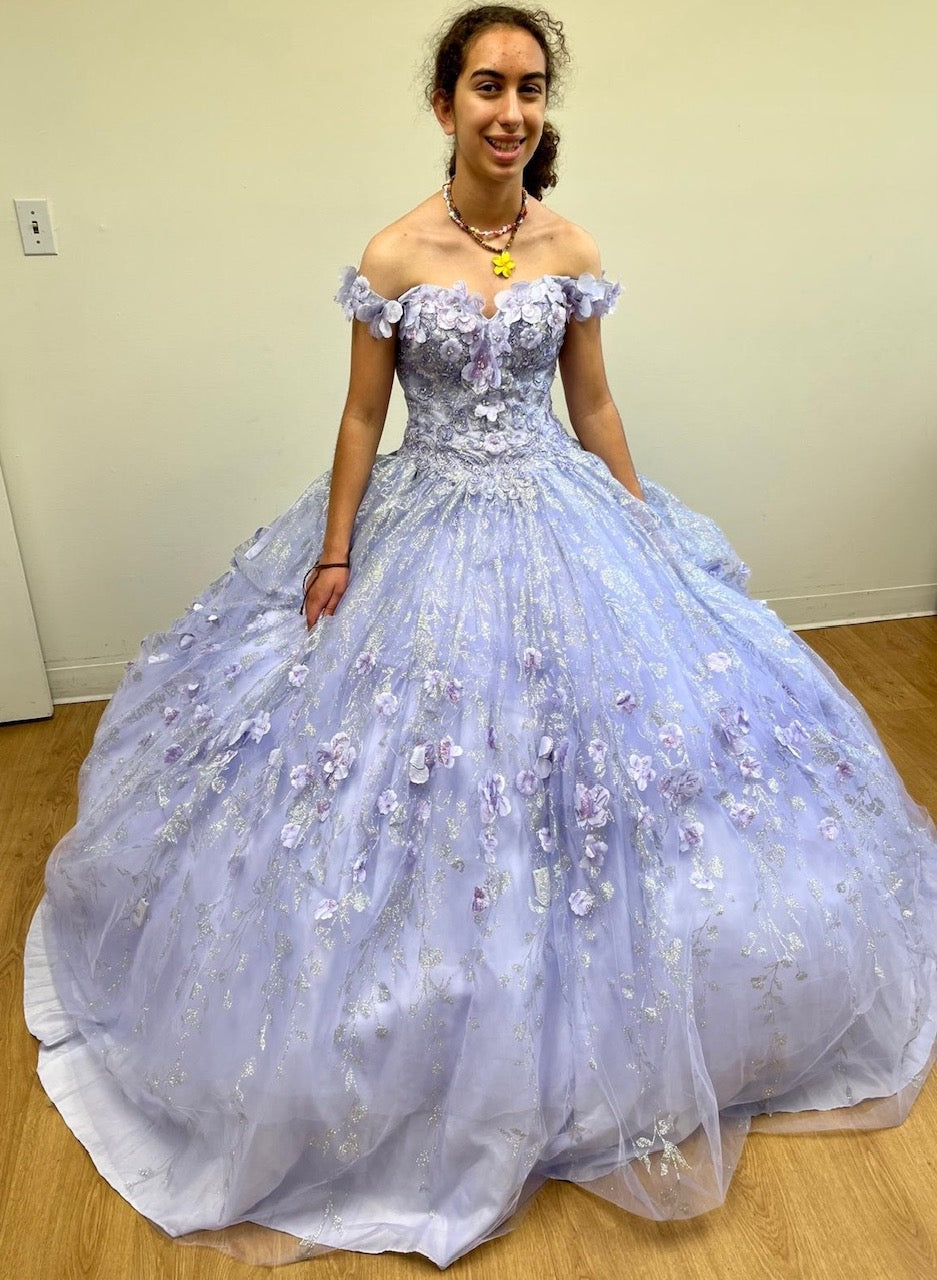 Layla K LK198 Off Shoulder Light Up Floral Quince Ball Gown