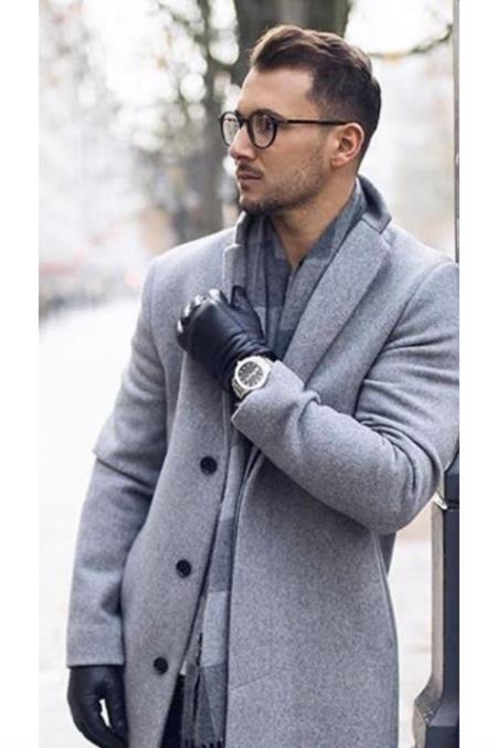 Men's Big And Tall Overcoat Long Men's Dress Topcoat - Winter coat 4XL 5XL 6XL Light Grey ~ Silver Gray