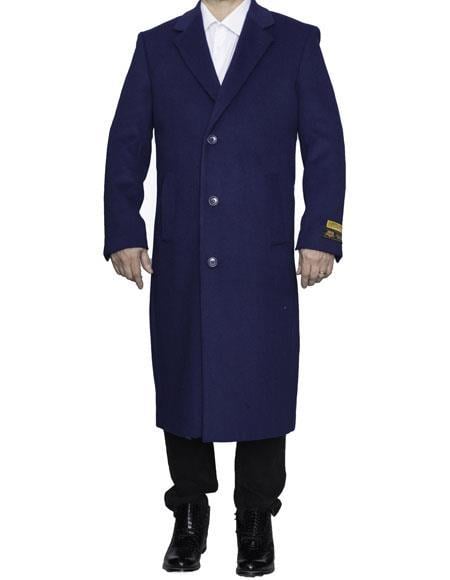Men's Big And Tall Overcoat Long Men's Dress Topcoat - Winter coat 4XL 5XL 6XL Indigo ~ Bright Blue