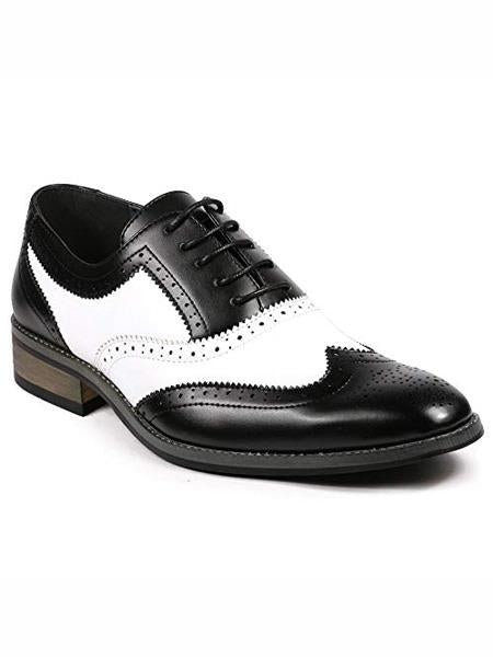 Men's Two Tone Wing Tip Lace up Oxford Black / White Dress Shoes