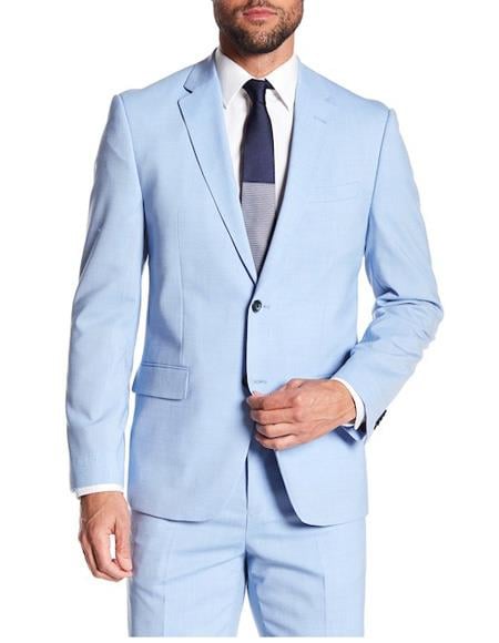 Men's Two Button Closure Pleated Pant Blue Suit
