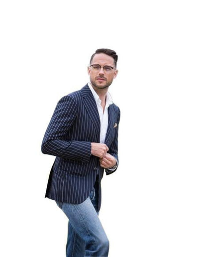 Men's Blue ~ White Two Button Suit