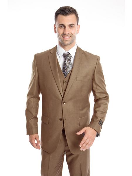 Men's 3 Piece Slim Fit Taupe Suit