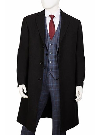 Men's Dress Coat Three Button Wool ~ Poly Blend Black Overcoat