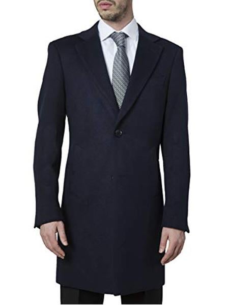Men's Navy Long Men's Dress Topcoat