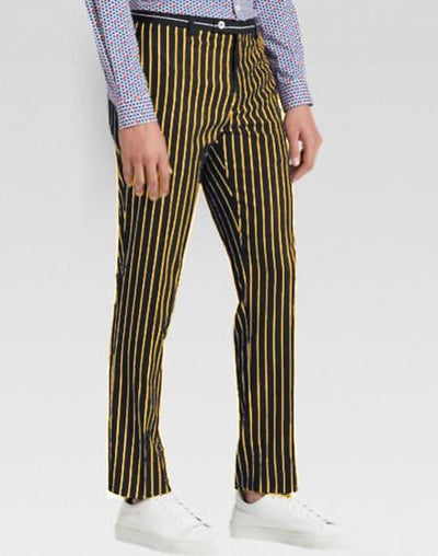 Men's Slacks Black Ganagster Chalk Striped Flat Front Pant