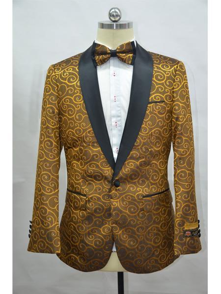Cheap Men's Printed Unique Patterned Print Floral Tuxedo Flower Jacket Prom custom celebrity modern Tux Gold ~ Black