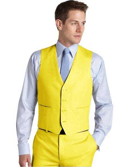 Matching Waistcoat Wedding ~ Prom Dress Tuxedo Wedding Men's Vest ~ Waistcoat ~ Waist coat & Flat Front Pants Set Yellow