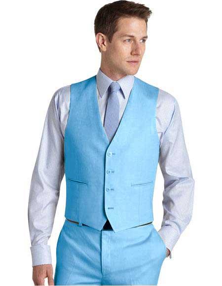 Matching Waistcoat Wedding ~ Prom Dress Tuxedo Wedding Men's Vest ~ Waistcoat ~ Waist coat & Flat Front Pants Set Sky Blue