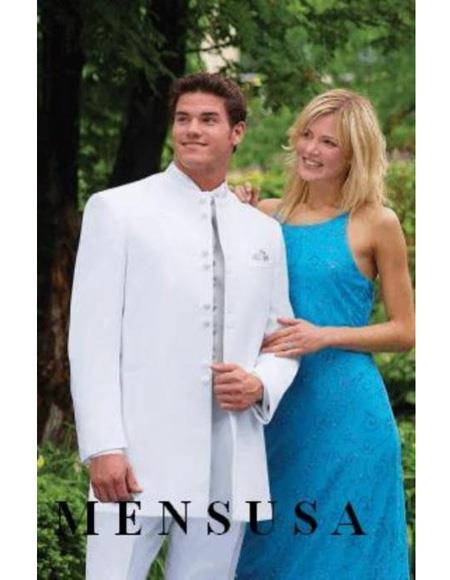 Men's Collarless Blazer Nehru Jacket Marriage Groom Wedding White