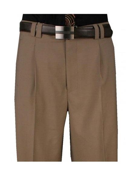 Men's Single Pleat Wide Leg 100% Pure Wool Khaki Pant unhemmed unfinished bottom